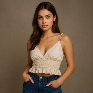 Chic Beige Ruffled Crop Top